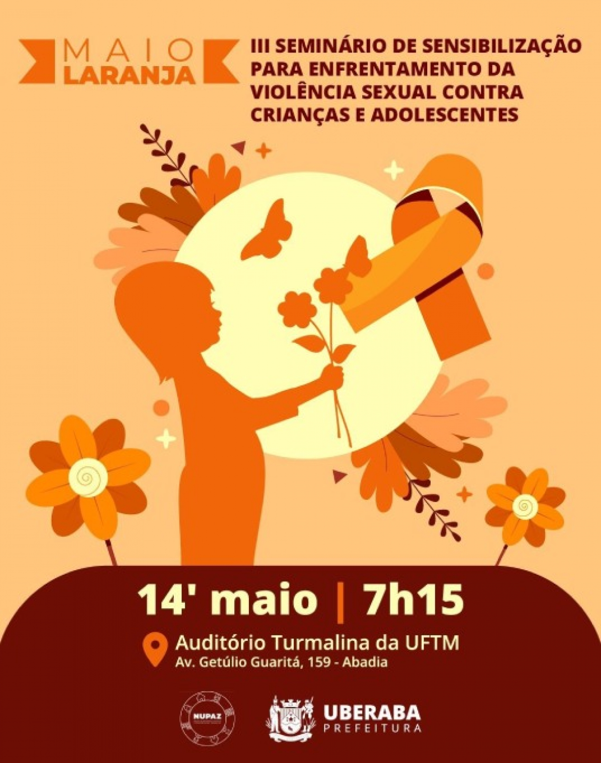 A imagem é um cartaz de divulgação do III Seminário de Sensibilização para Enfrentamento da Violência Sexual contra Crianças e Adolescentes.