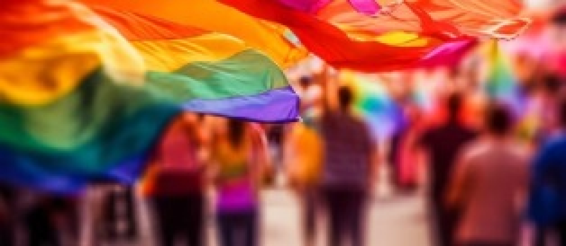 A imagem retrata uma cena vibrante no que parece ser uma Parada do Orgulho ou celebração LGBTQ+