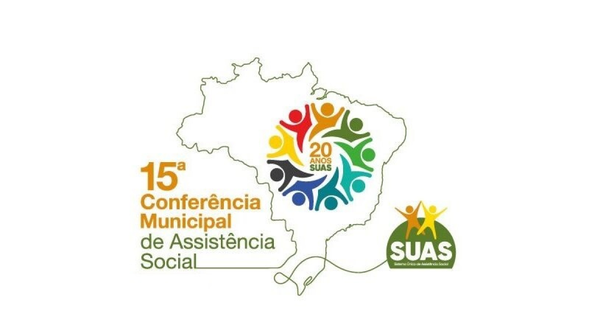 Arte promocional da 15ª Conferência Municipal de Assistência Social celebra os 20 anos do SUAS.
